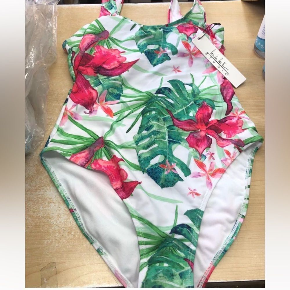 Womens Nicole Miller Studio Floral Lagoon One Piece Swimsuit